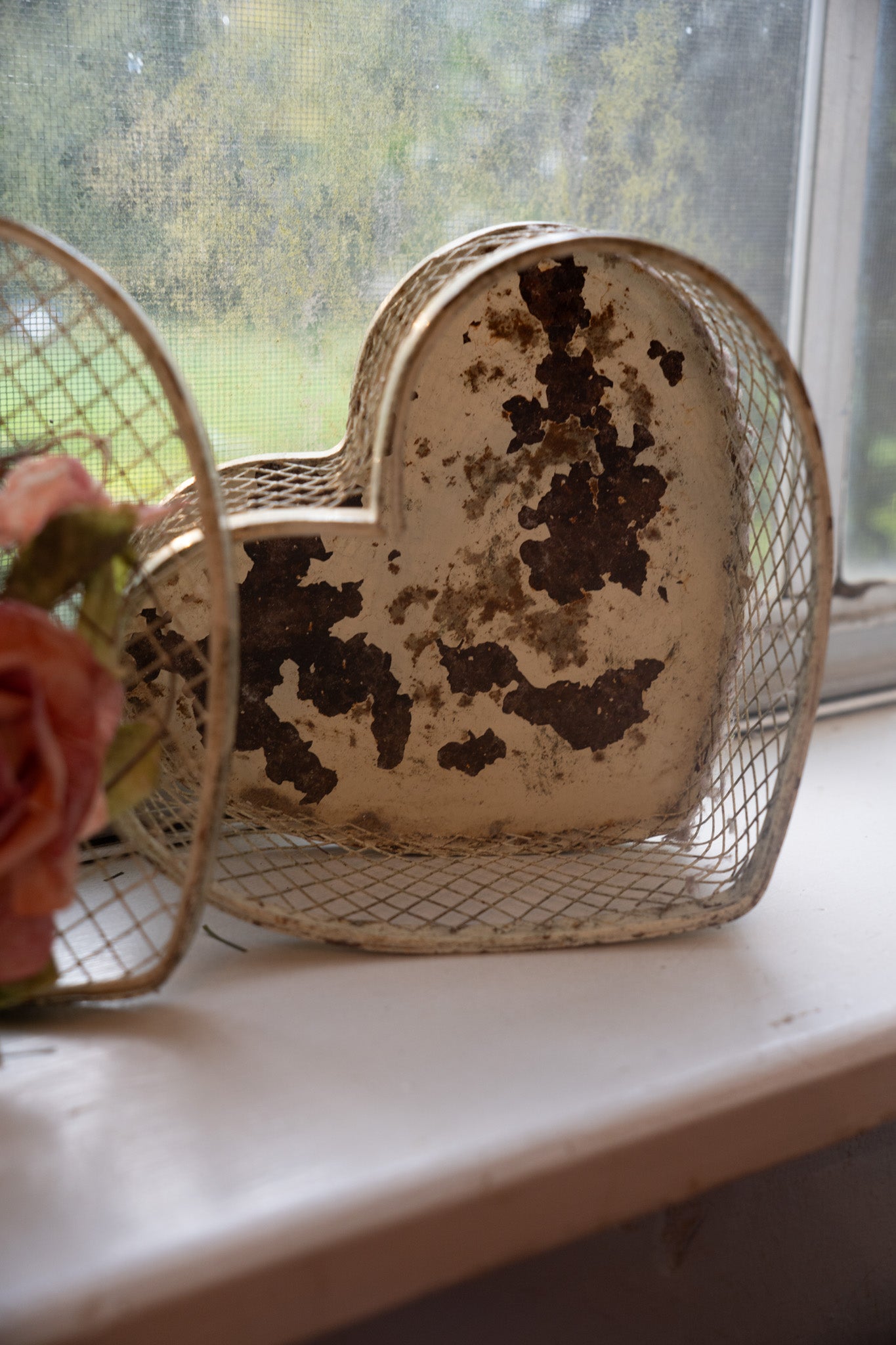 Vintage Heart Shaped Metal Box with Roses