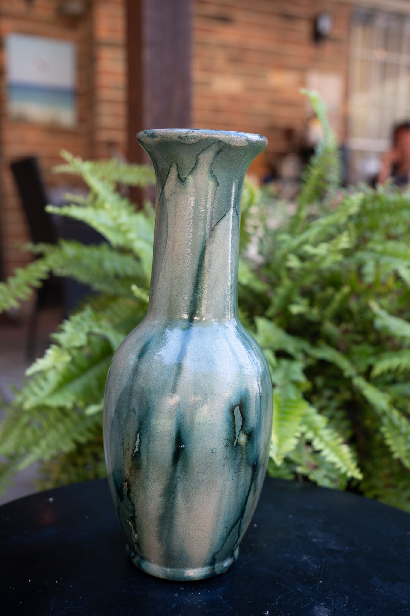Set of Vintage Green & Caramel Pottery Vases