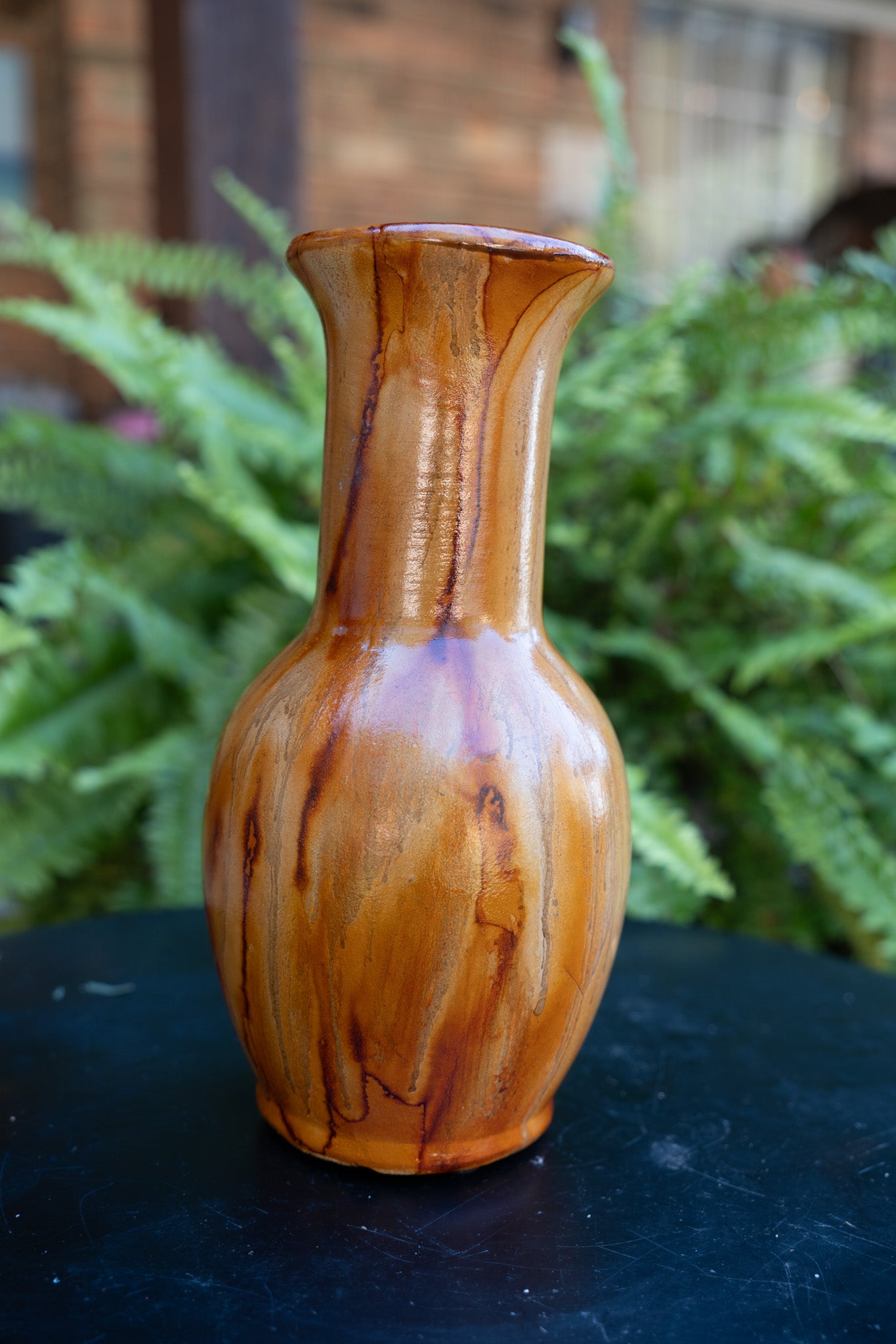 Set of Vintage Green & Caramel Pottery Vases