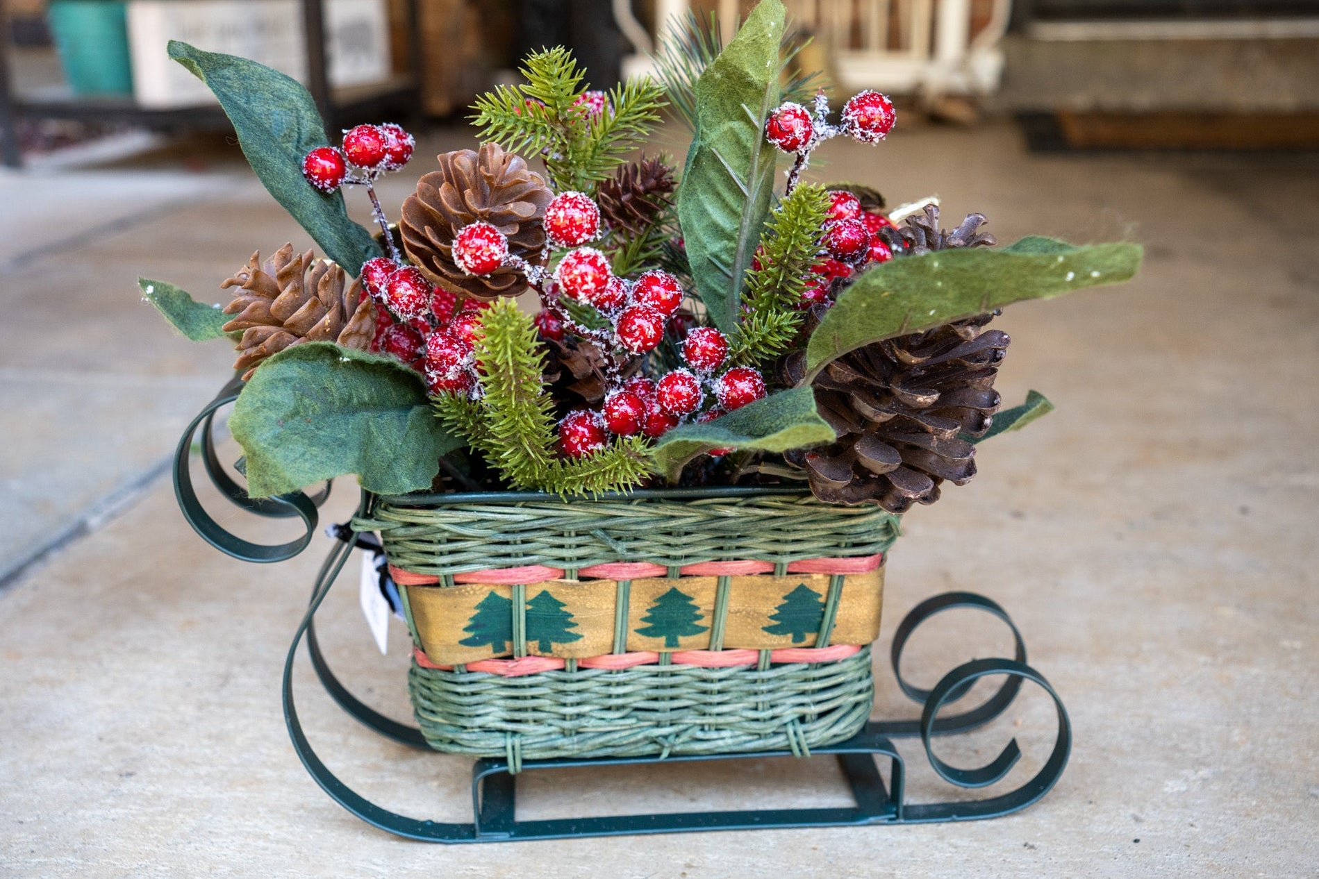Christmas Arrangement in Vintage Sleigh