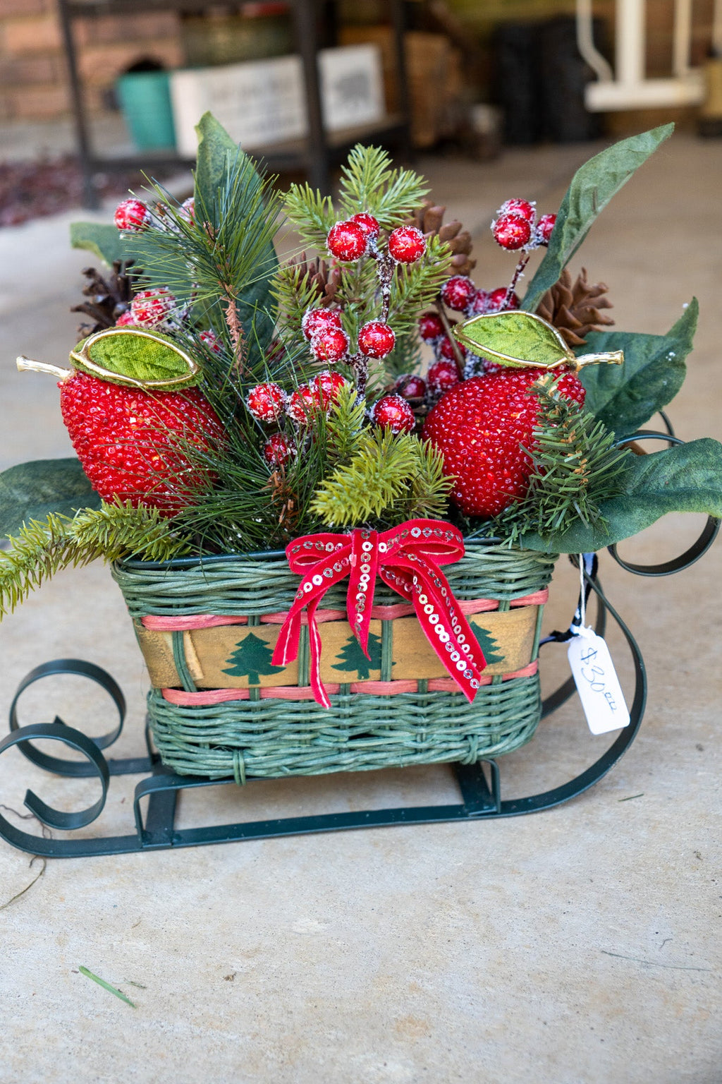 Christmas Arrangement in Vintage Sleigh