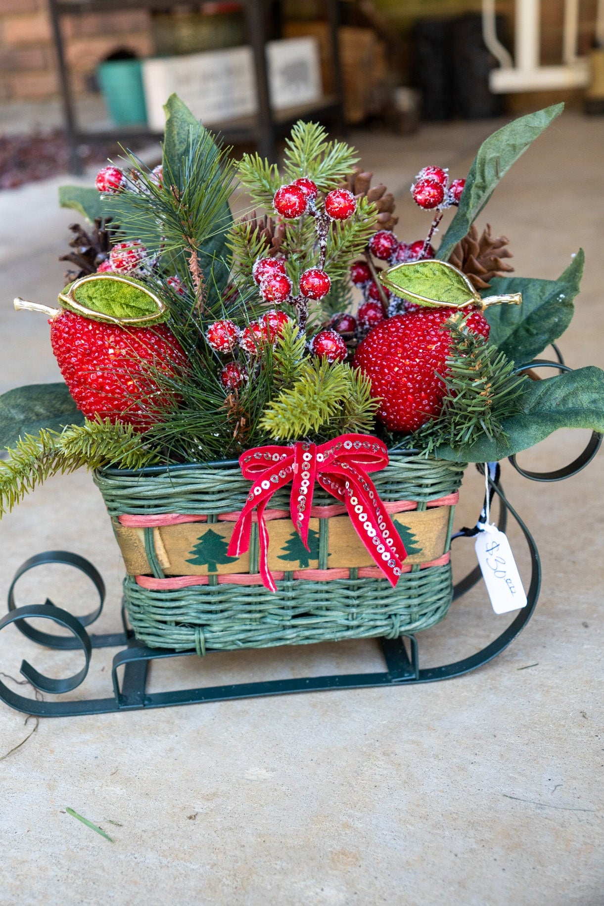 Christmas Arrangement in Vintage Sleigh
