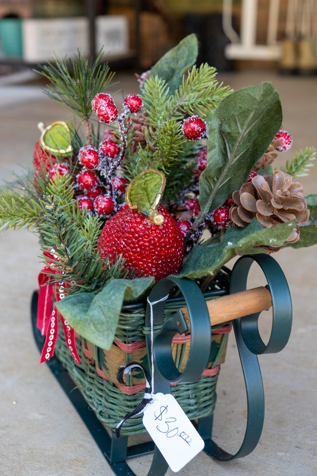 Christmas Arrangement in Vintage Sleigh