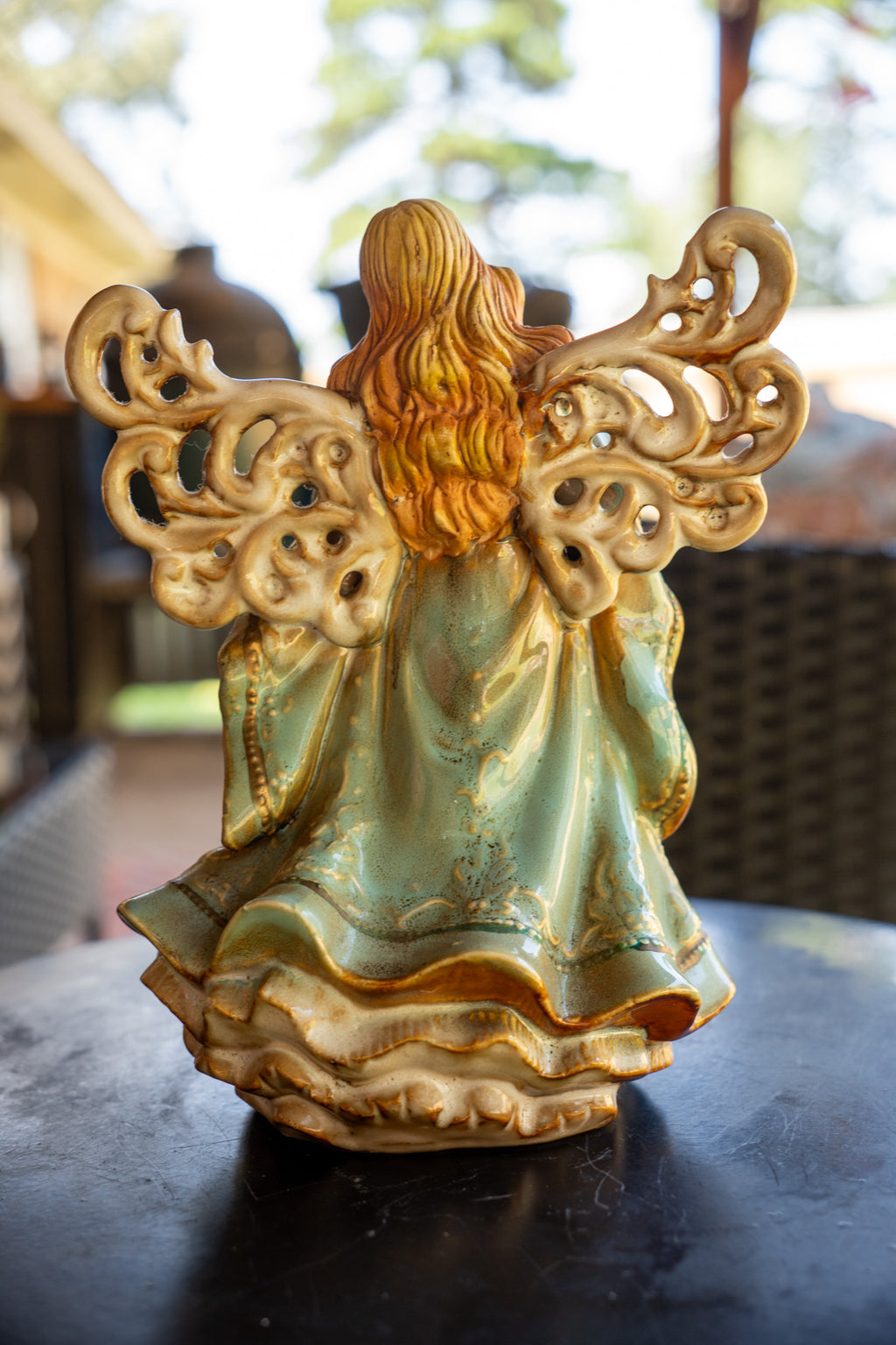 Ceramic Angel Playing Harp Figurine