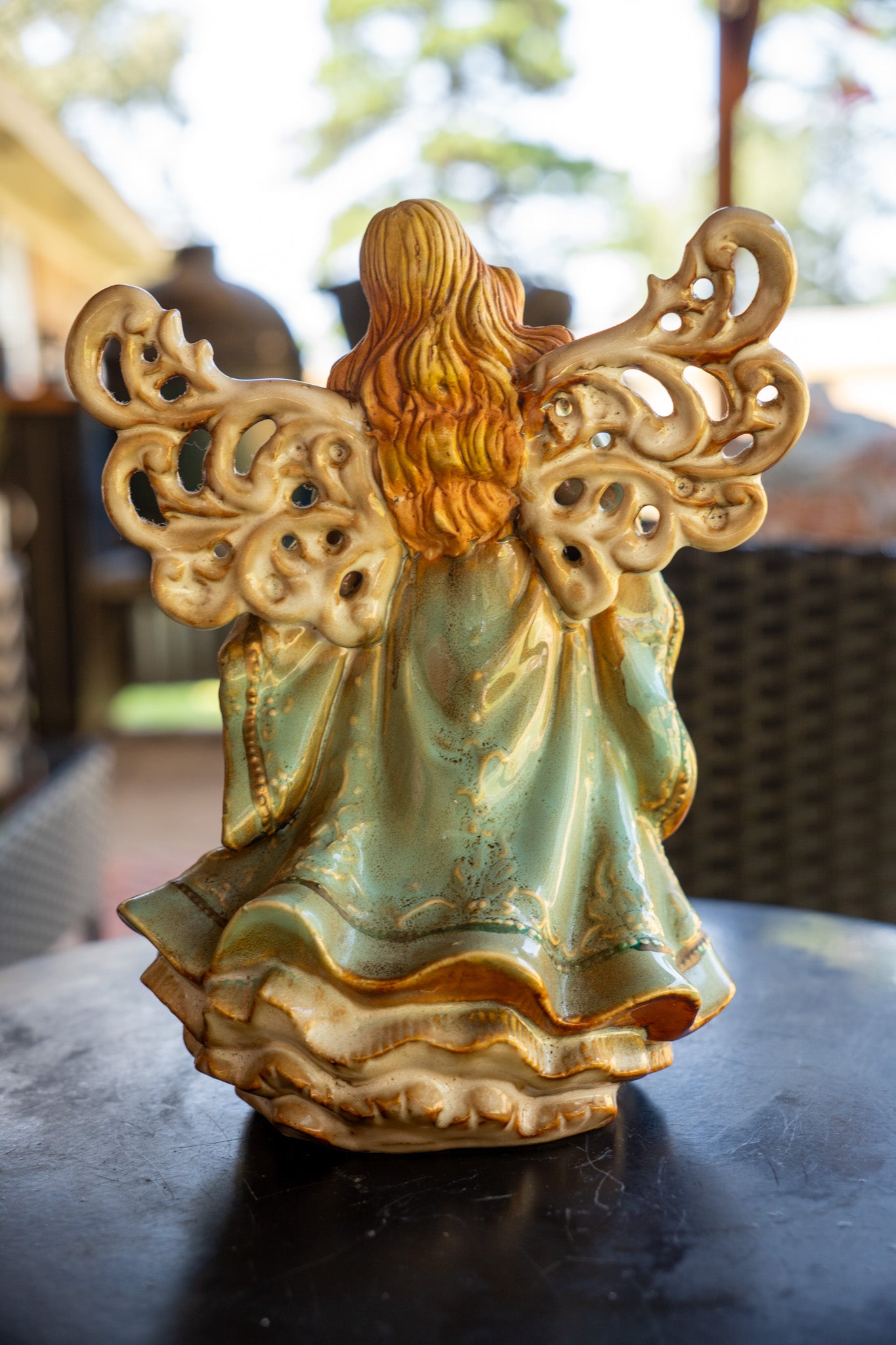 Ceramic Angel Playing Harp Figurine
