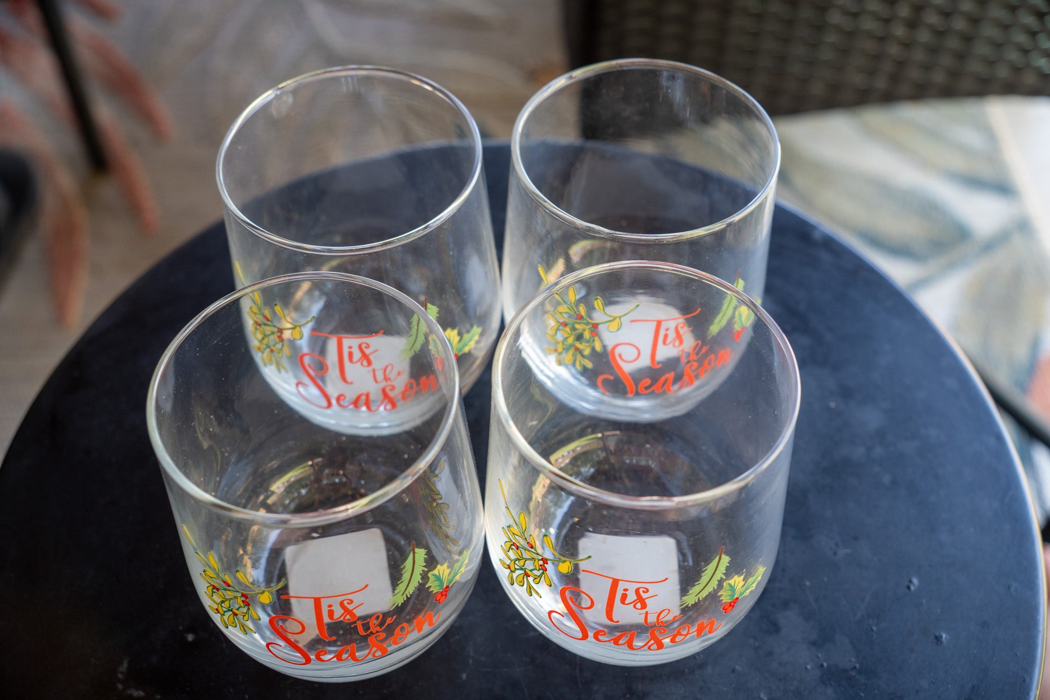 'Tis the Season' Stemless Wine glasses — 4-Pc Set