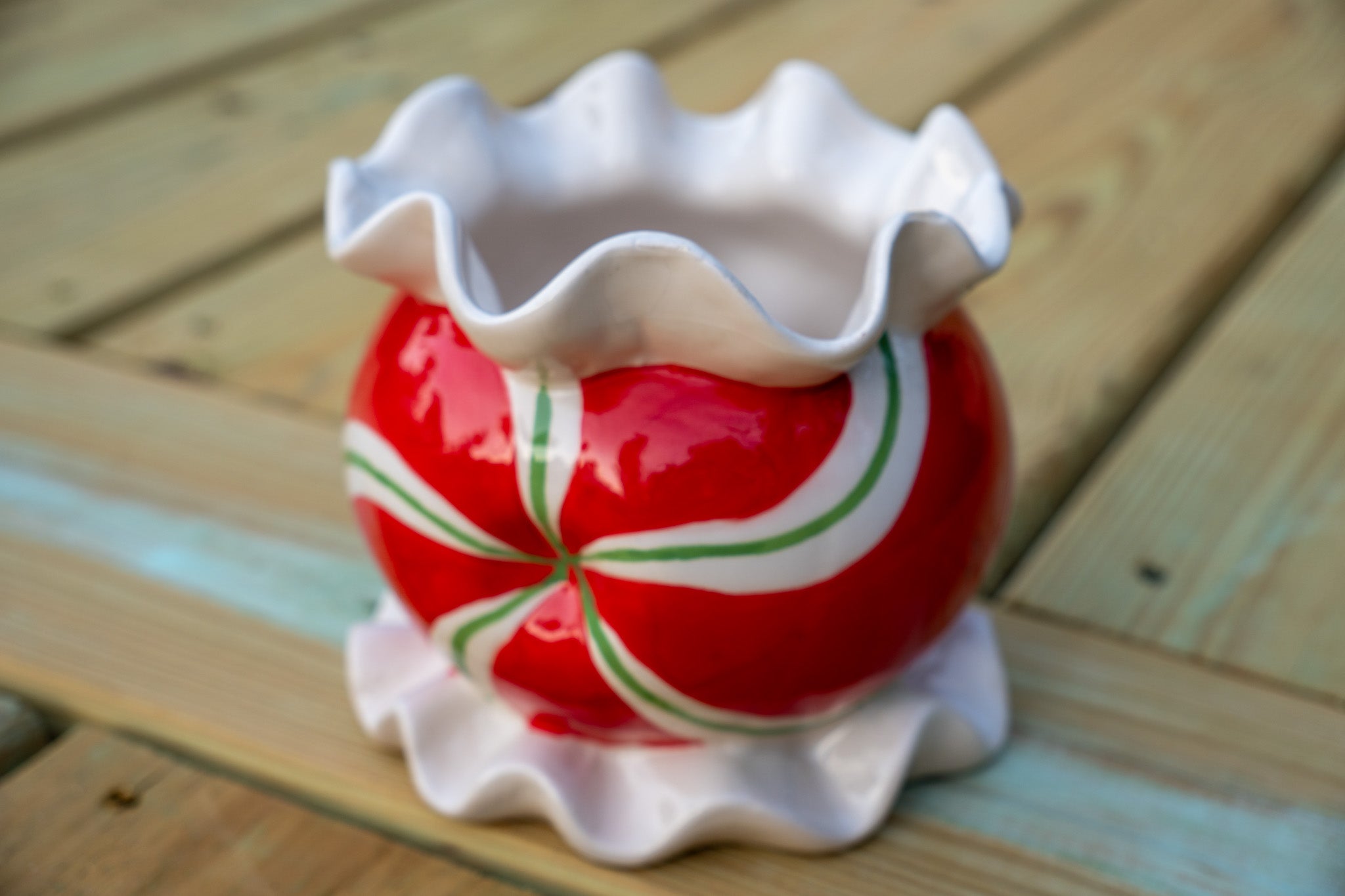 Burton & Burton Christmas Ceramic Peppermint Planter
