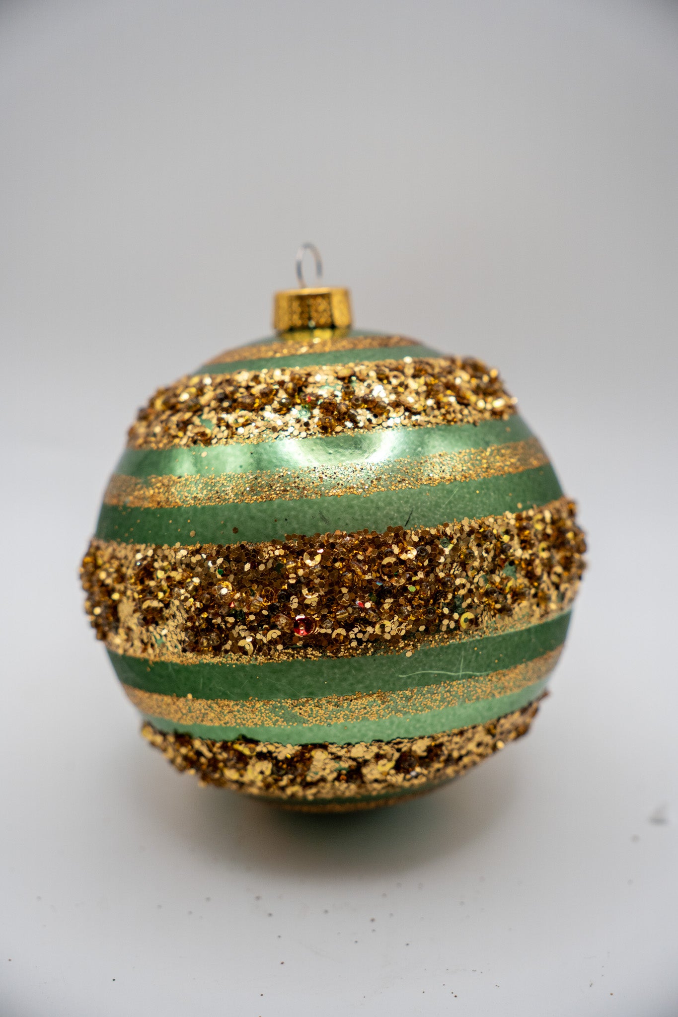 Christmas Ball Ornaments — Glitter Flocked- 6 Pc. Set