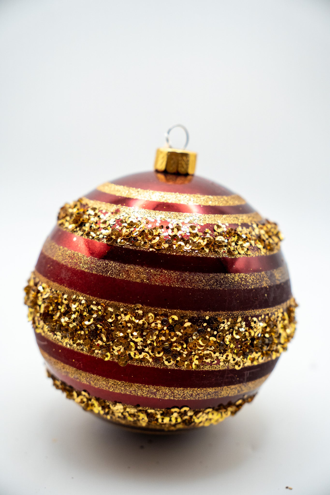 Christmas Ball Ornaments — Glitter Flocked- 6 Pc. Set