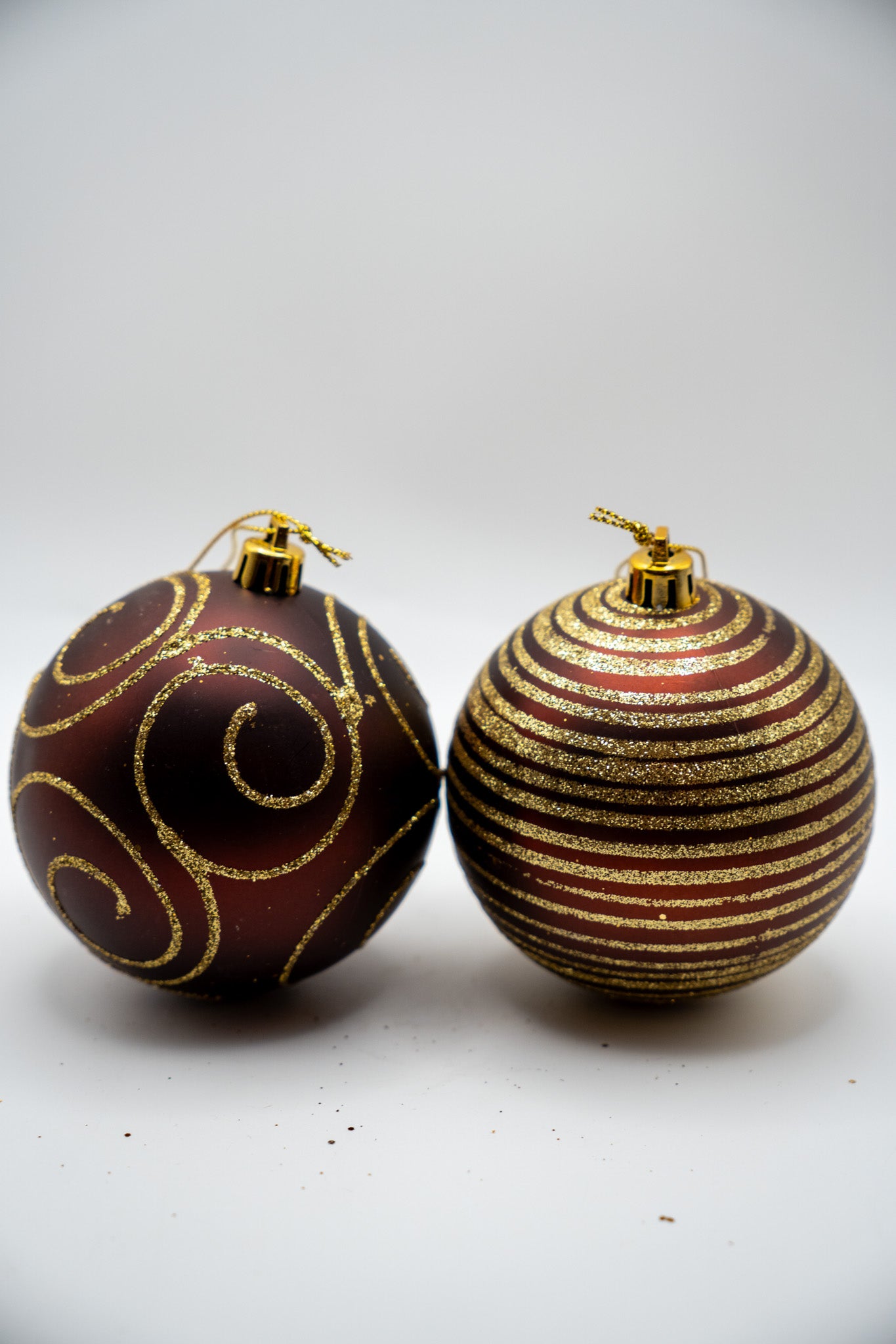 Christmas Ball Ornaments — Glitter Flocked- 6 Pc. Set