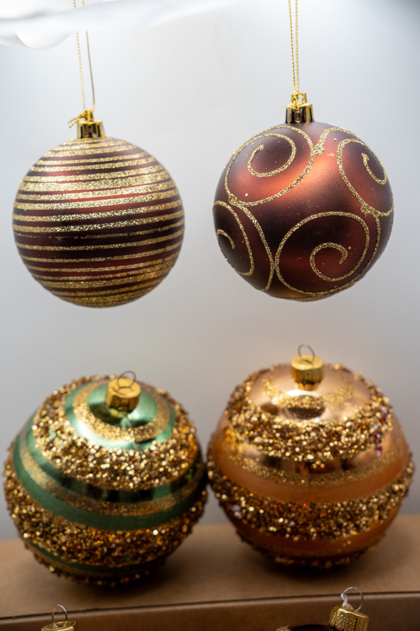 Christmas Ball Ornaments — Glitter Flocked- 6 Pc. Set