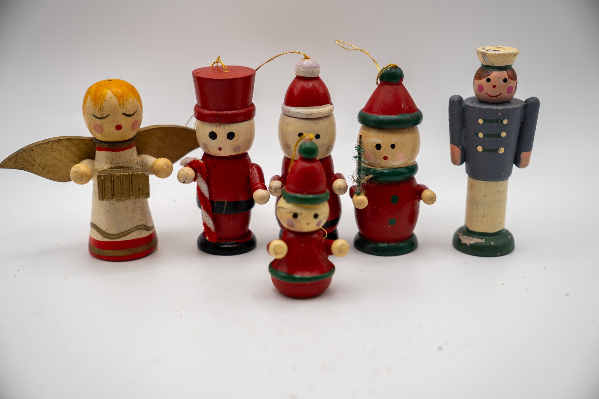 Wooden Vintage Christmas Figurines — 6-Pc Set