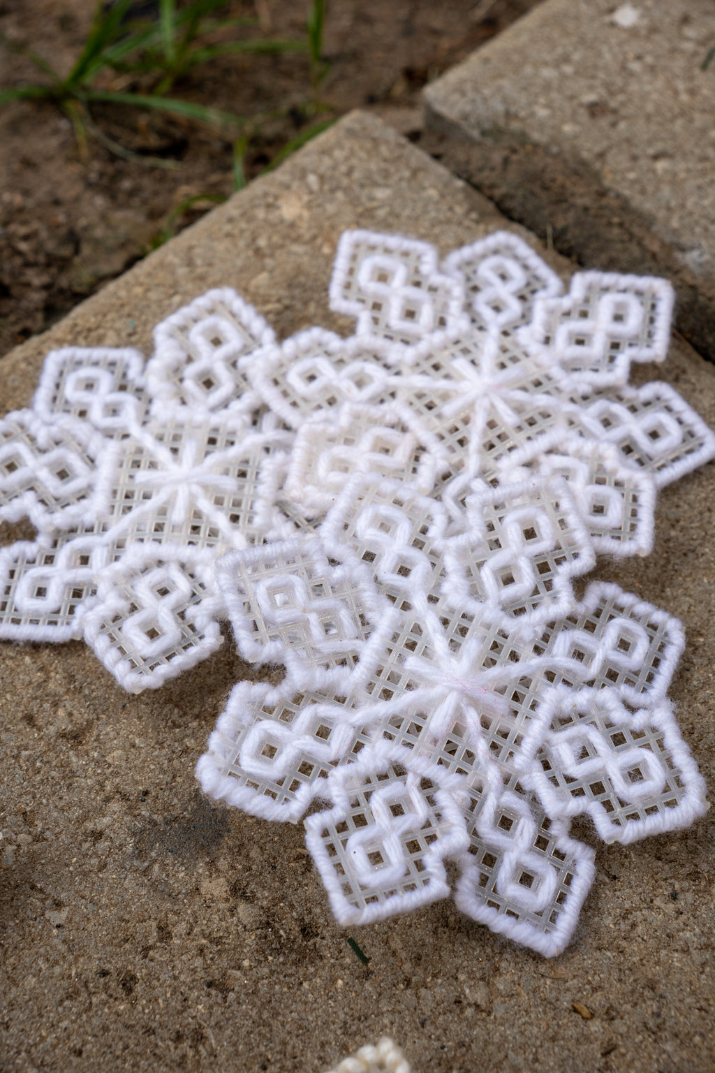 Vintage Needlepoint Snowflake Ornament Set — 6-Pc