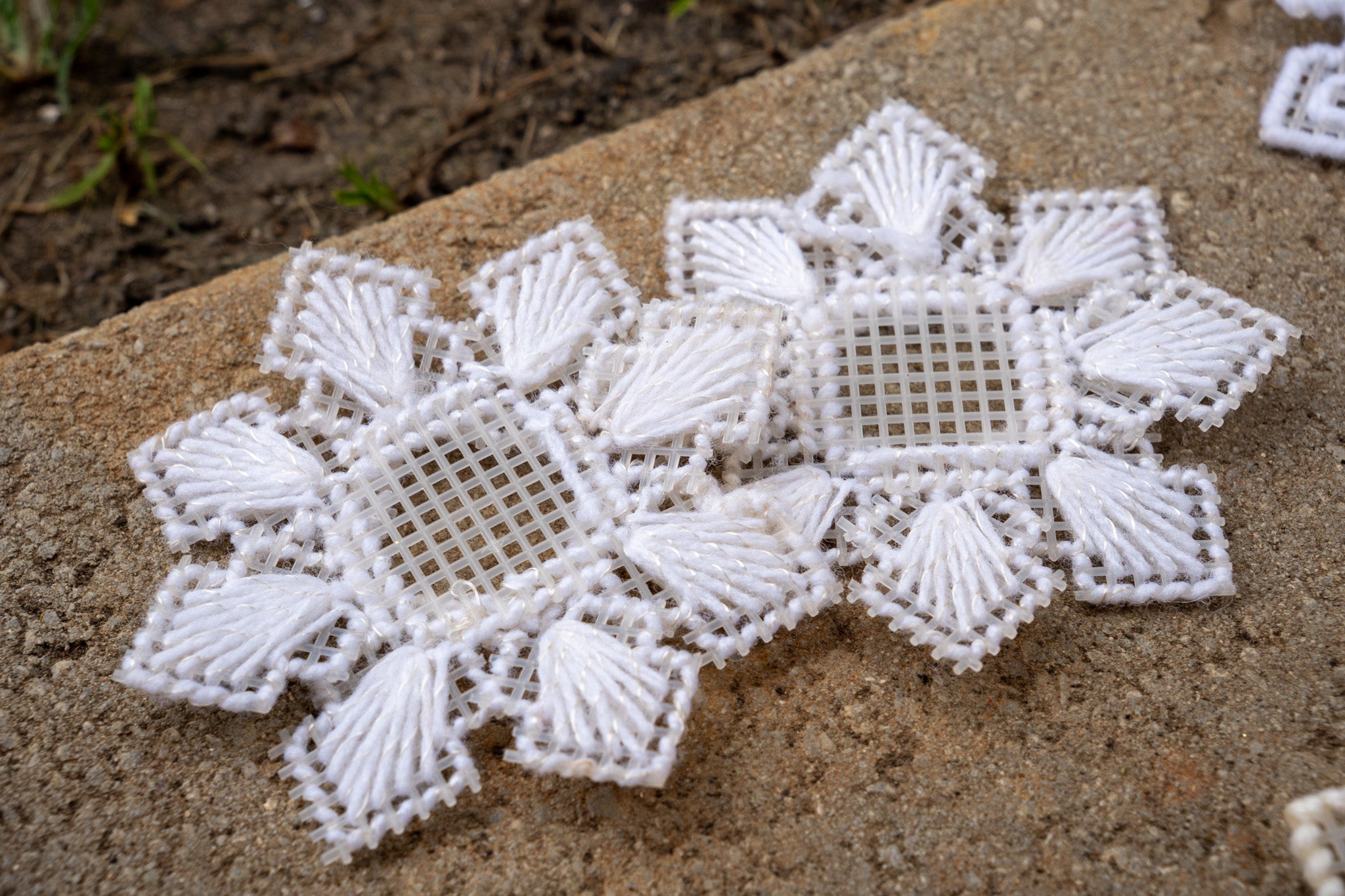 Vintage Needlepoint Snowflake Ornament Set — 6-Pc