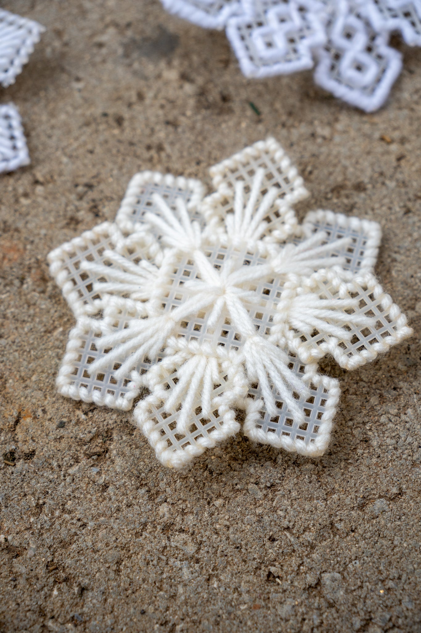 Vintage Needlepoint Snowflake Ornament Set — 6-Pc