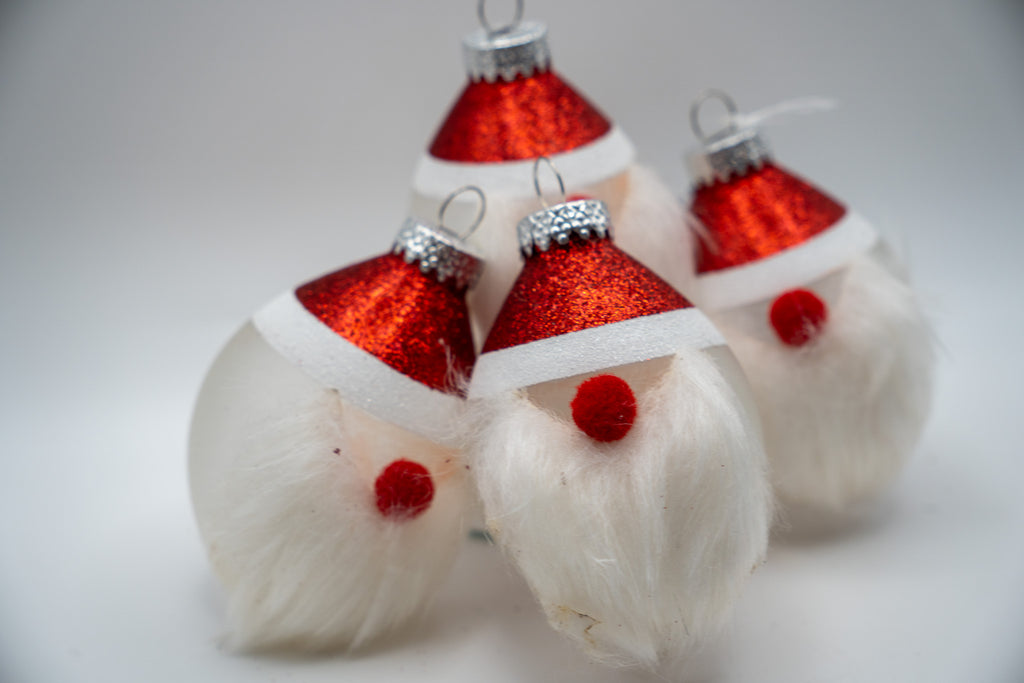Clear Glass Santa Ornaments 4-Pc.