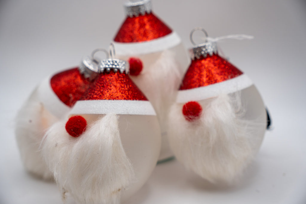 Clear Glass Santa Ornaments 4-Pc.