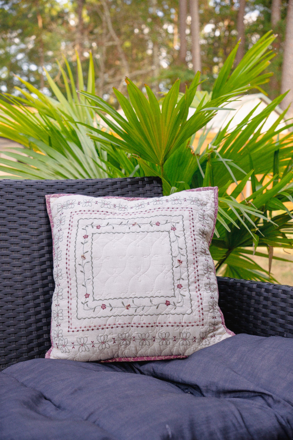 Cottagecore Square Embroidered Pillow