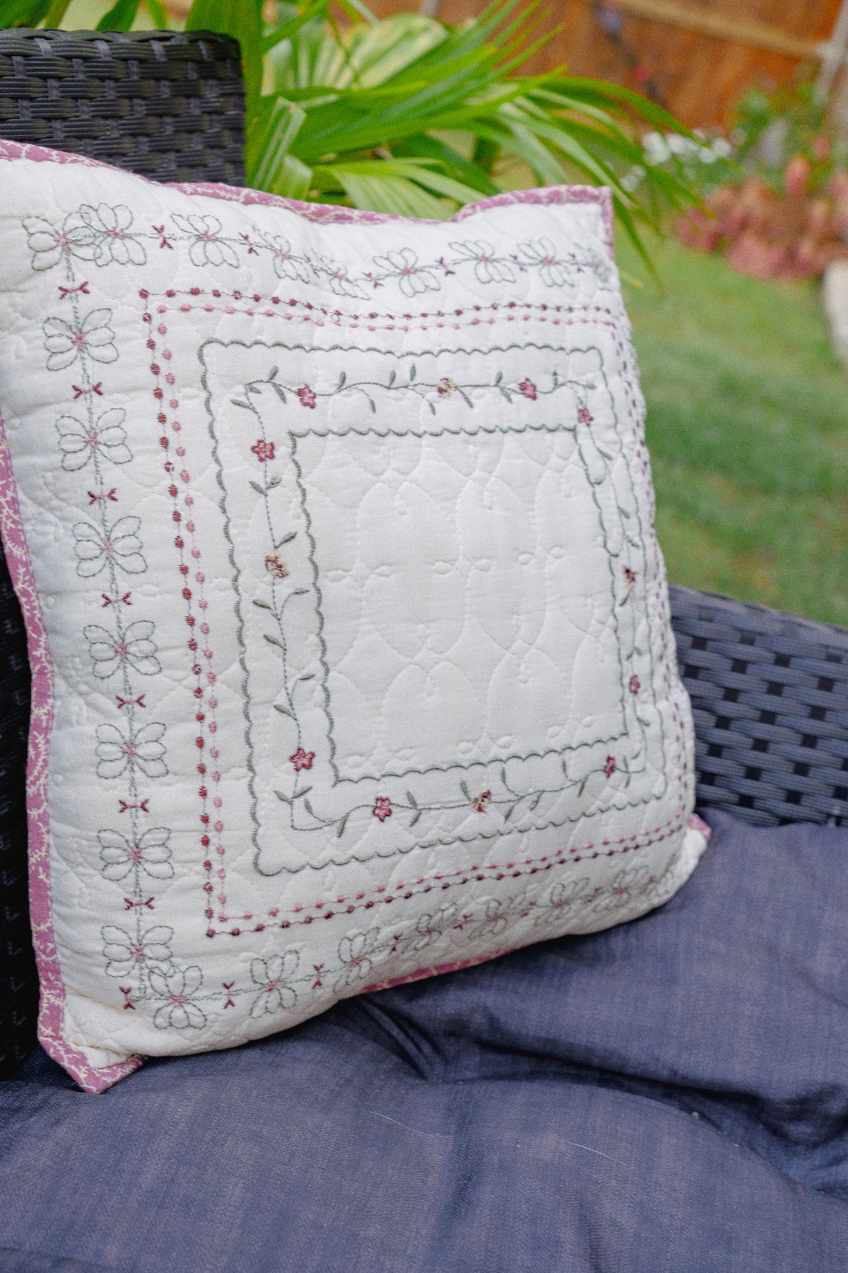 Cottagecore Square Embroidered Pillow