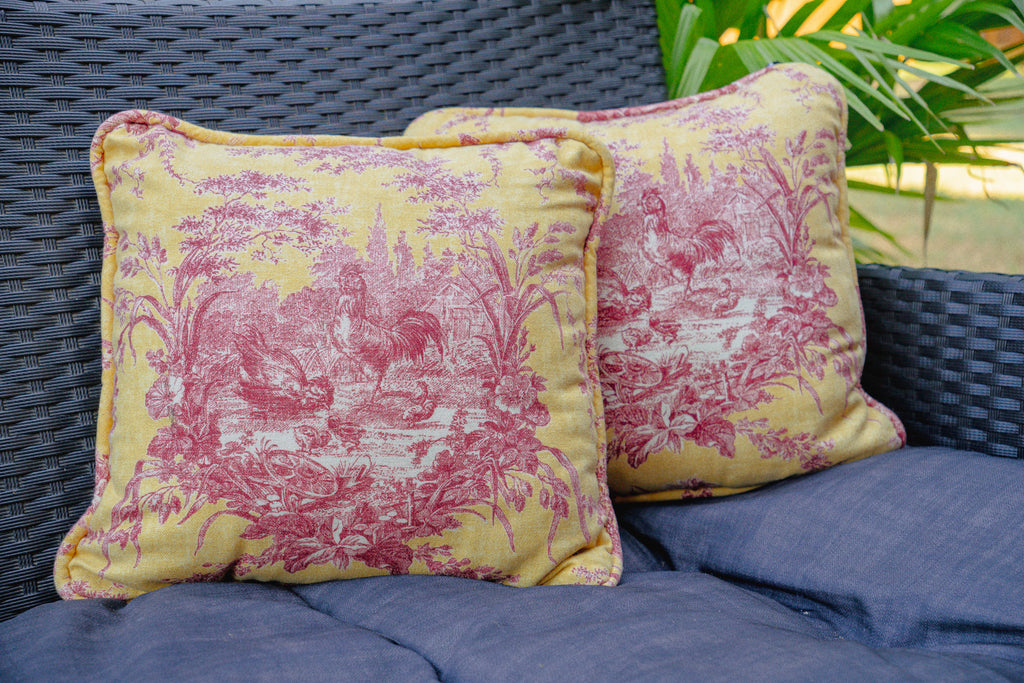 French Country Rooster Accent Pillow Set — Red & Yellow