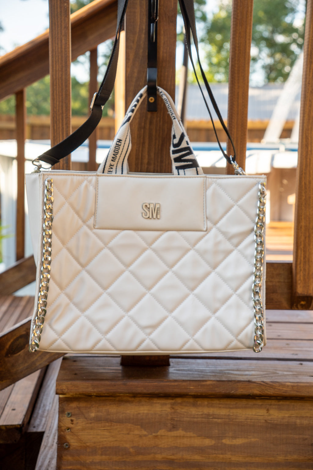 Steve Madden White Faux Leather Quilted Bag