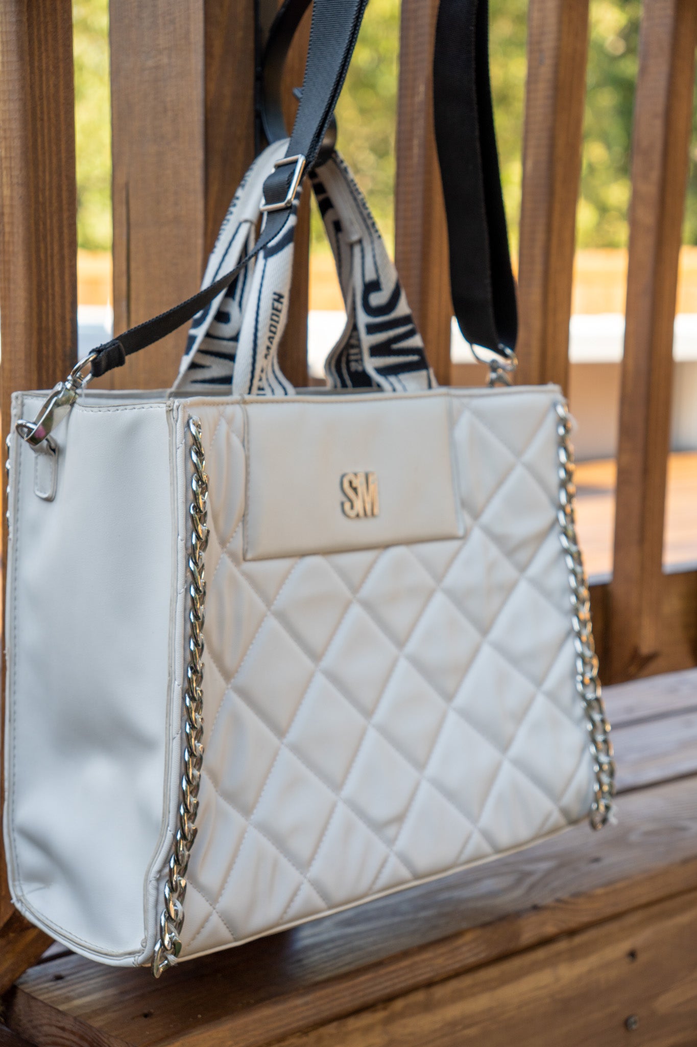 Steve Madden White Faux Leather Quilted Bag