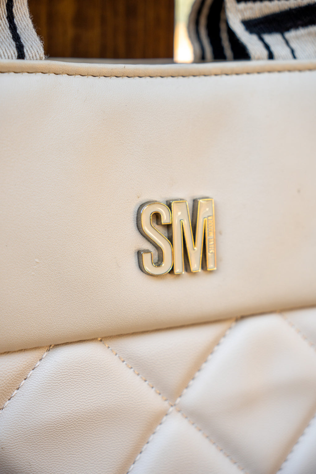 Steve Madden White Faux Leather Quilted Bag