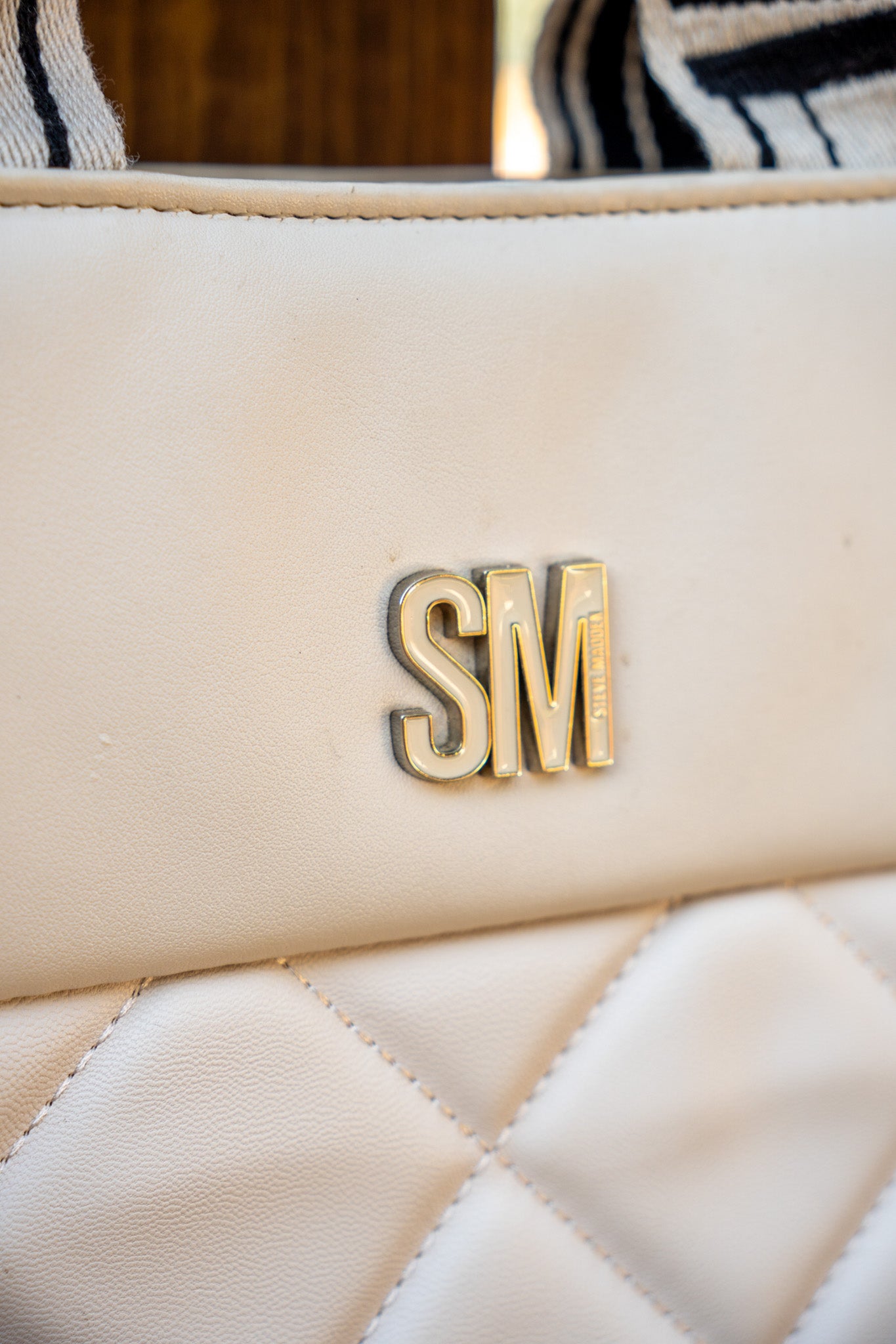 Steve Madden White Faux Leather Quilted Bag