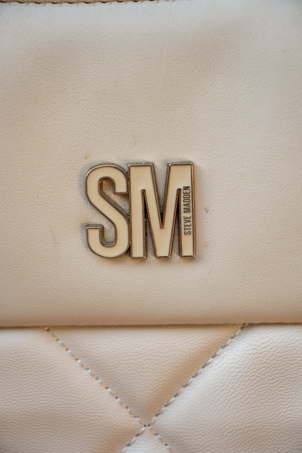Steve Madden White Faux Leather Quilted Bag