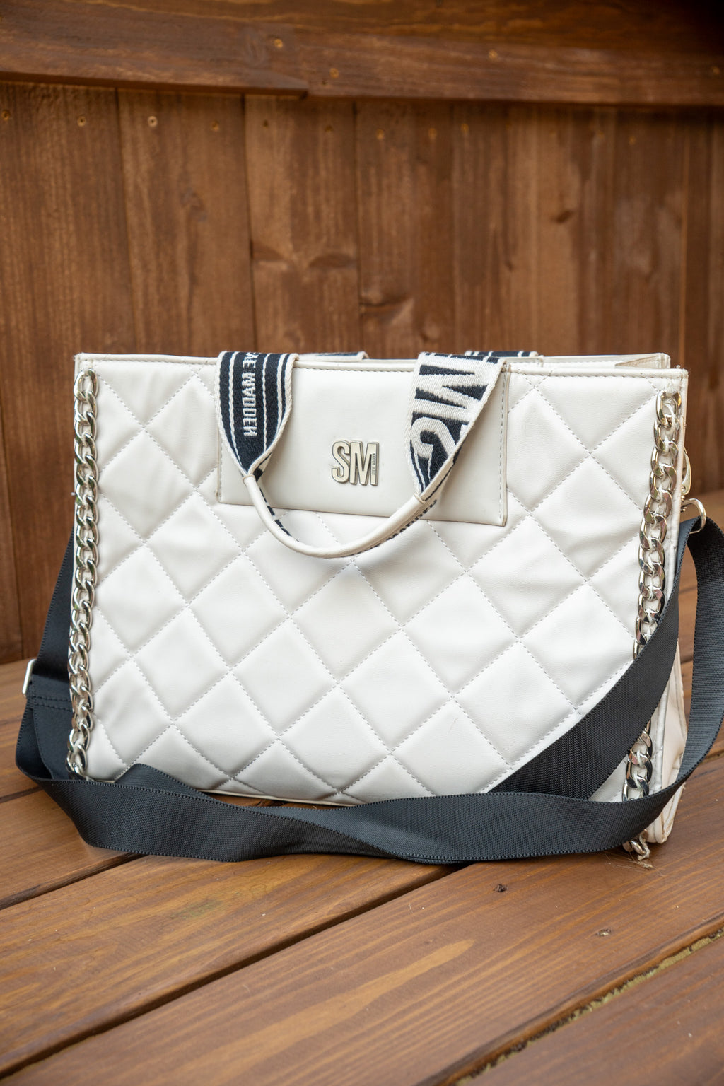 Steve Madden White Faux Leather Quilted Bag