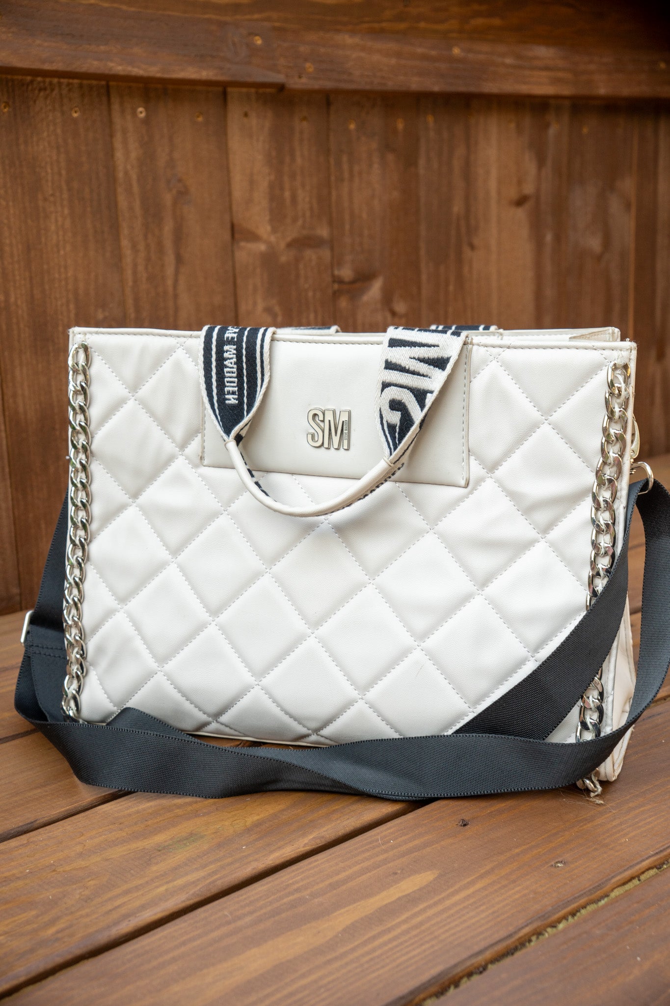 Steve Madden White Faux Leather Quilted Bag