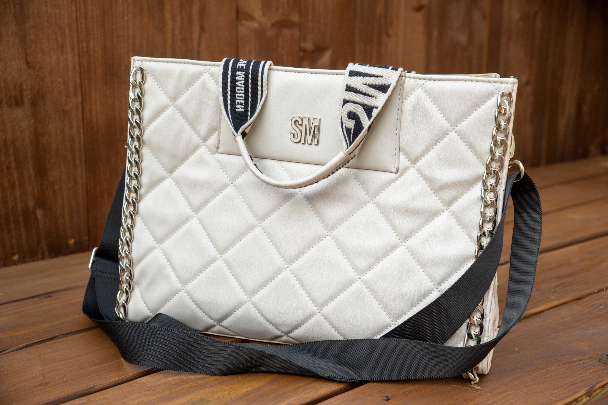 Steve Madden White Faux Leather Quilted Bag