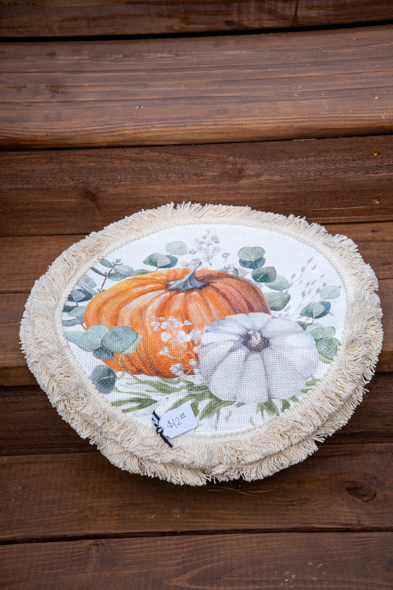 4 Pc. Round Pumpkin Placemats with Fringe