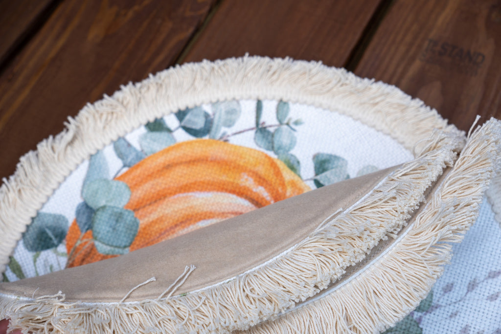 4 Pc. Round Pumpkin Placemats with Fringe