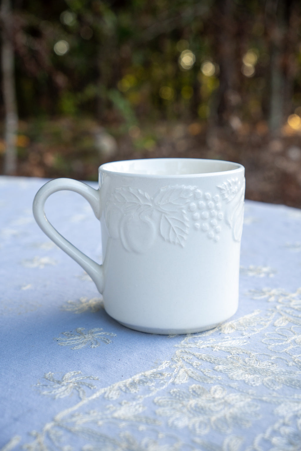 White Fruit Embossed Coffee Mug