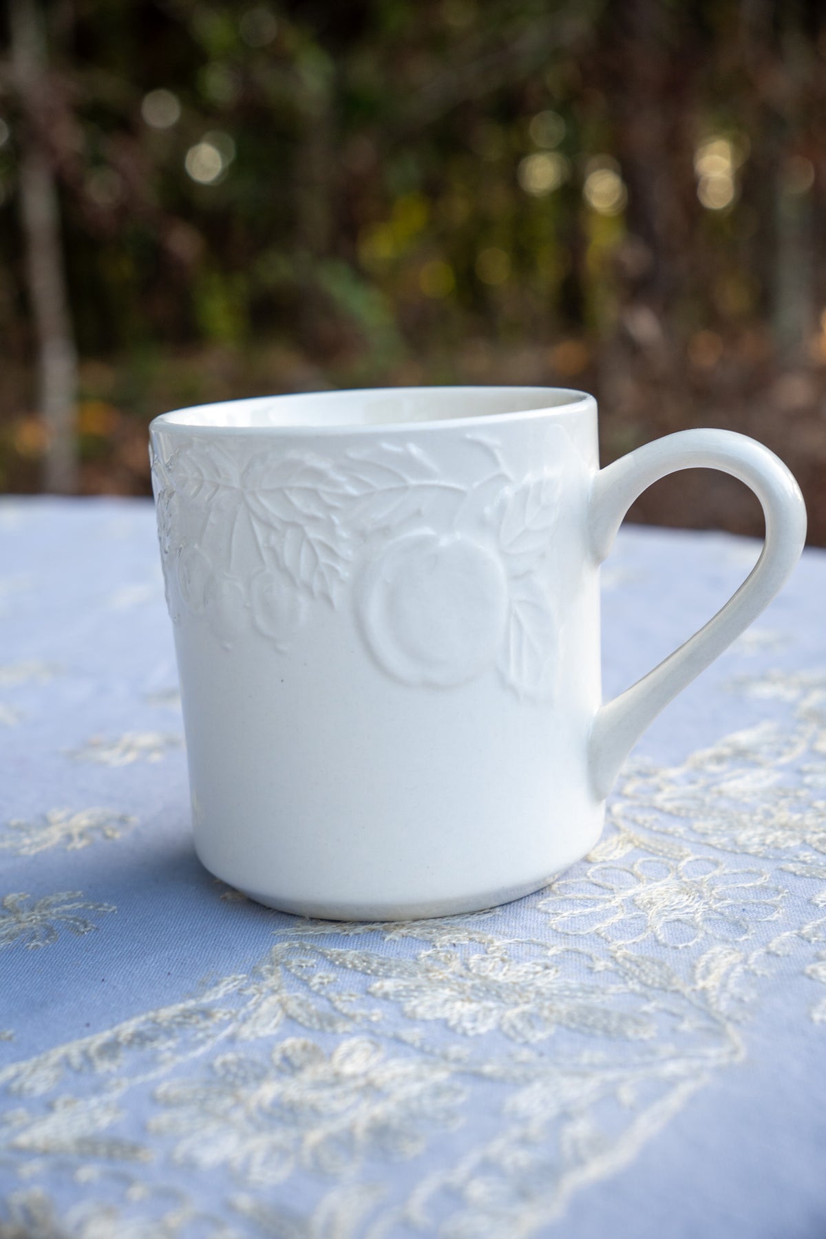 White Fruit Embossed Coffee Mug