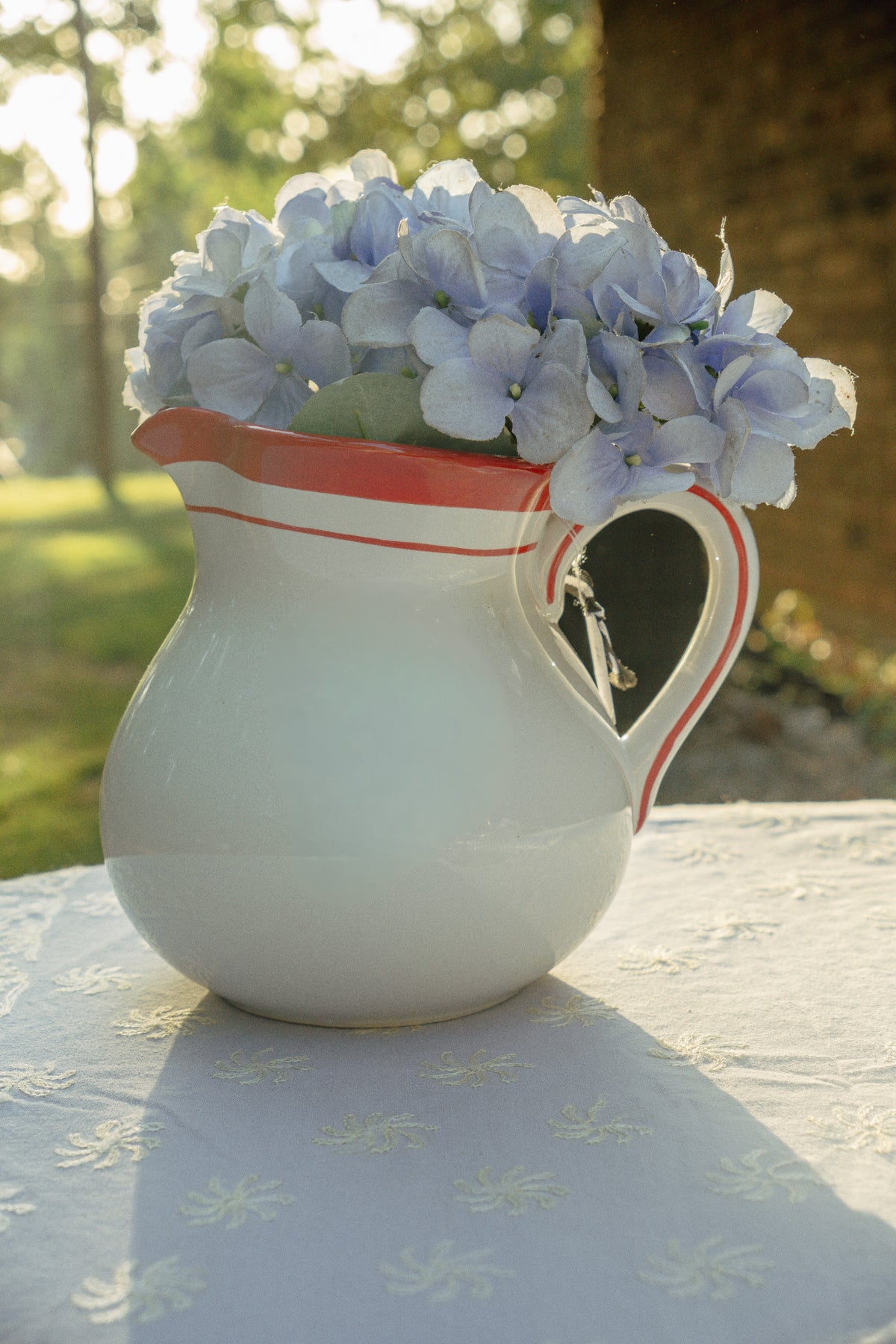 White and Red Pitcher by Home