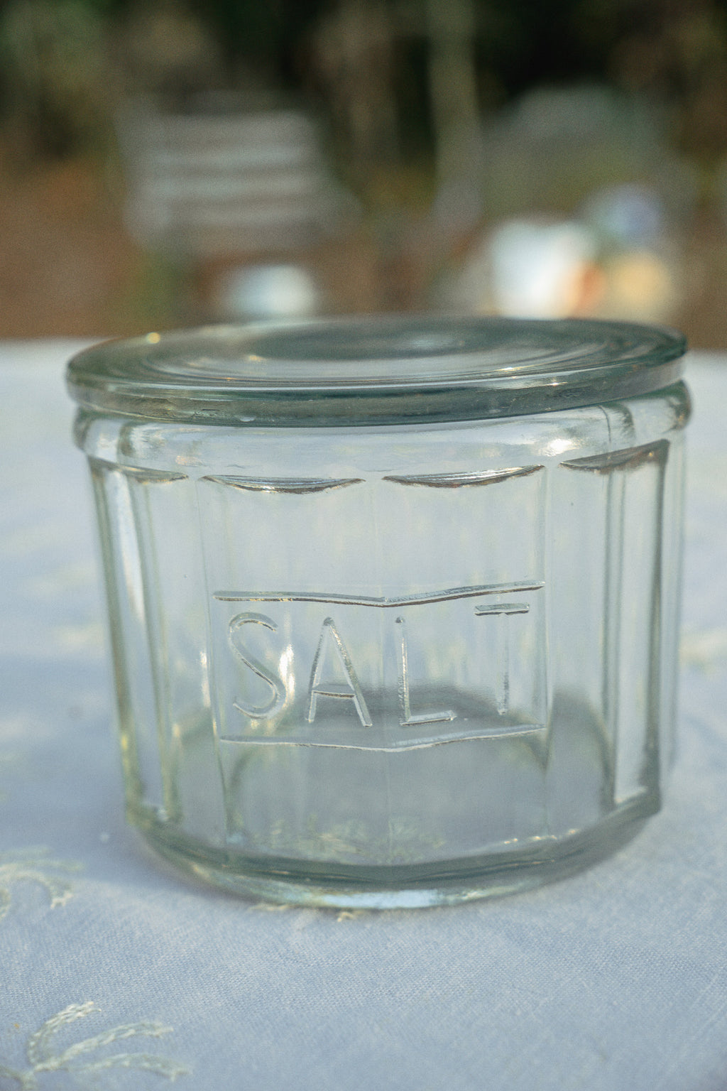 Pressed Glass Salt Cellar with Lid
