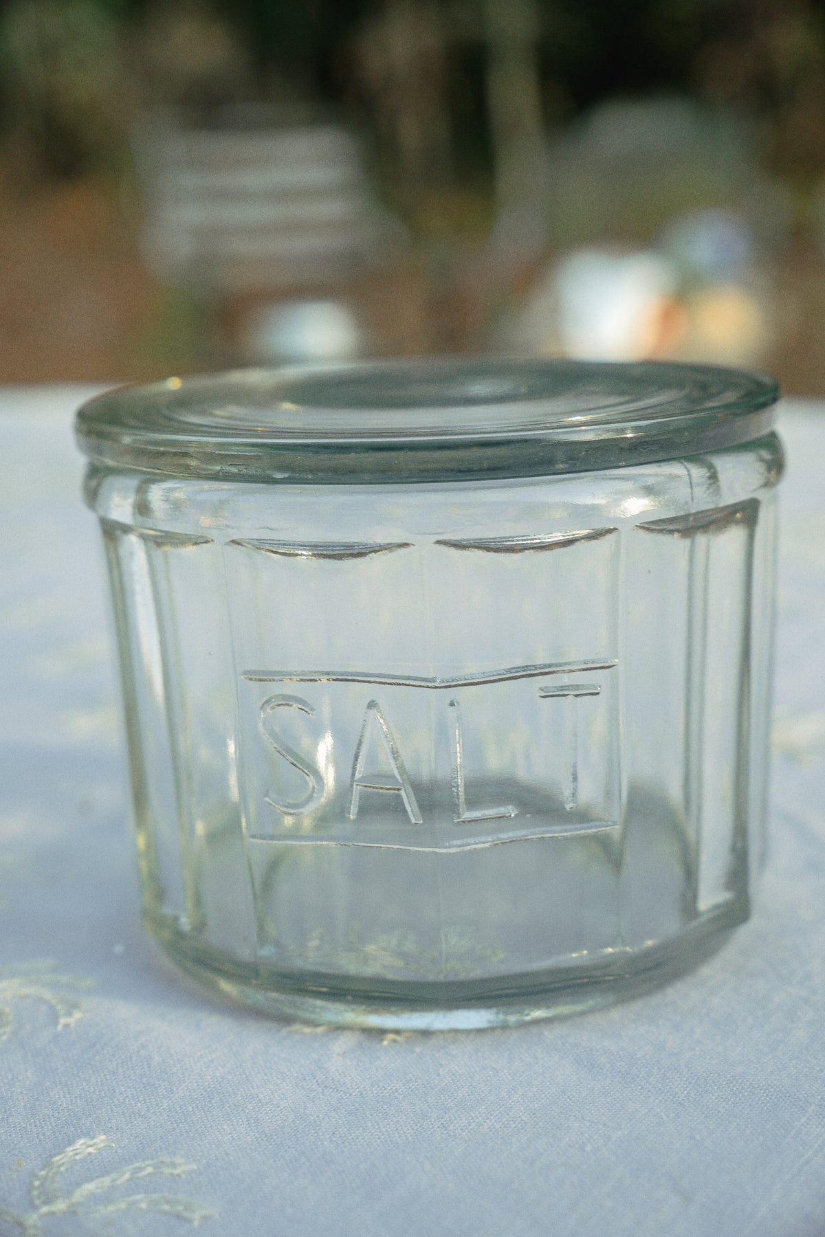 Pressed Glass Salt Cellar with Lid