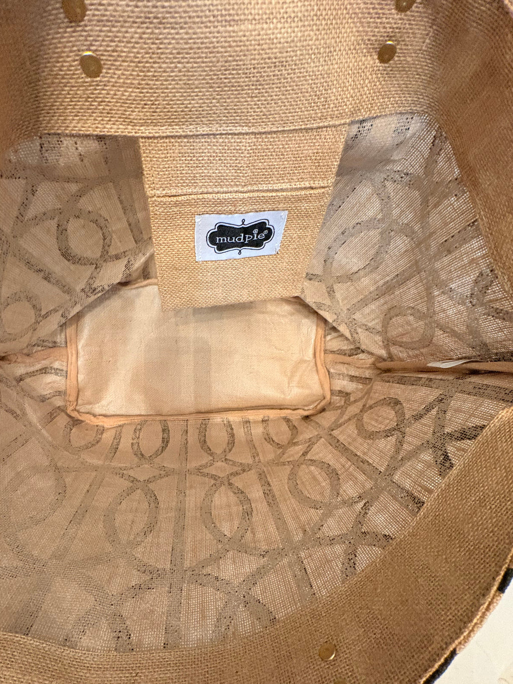 Mud Pie Jute Black Lattice Tote Bag