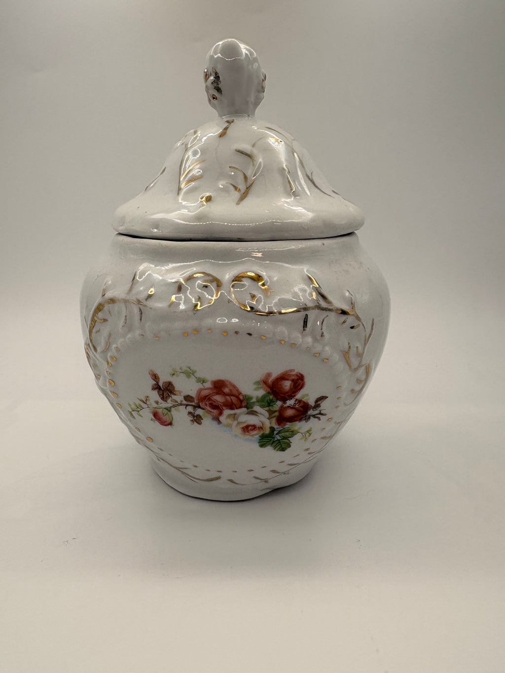 Porcelain Floral Gold Gilded Lidded Container