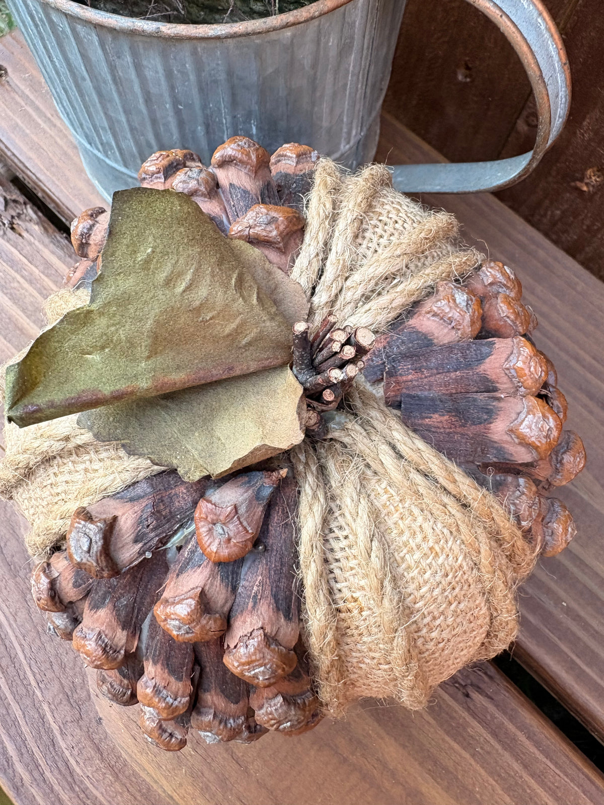Burlap & Pinecone Pumpkin Decor