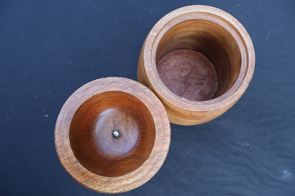Wooden Pineapple Container with Gold-Painted Metal Top