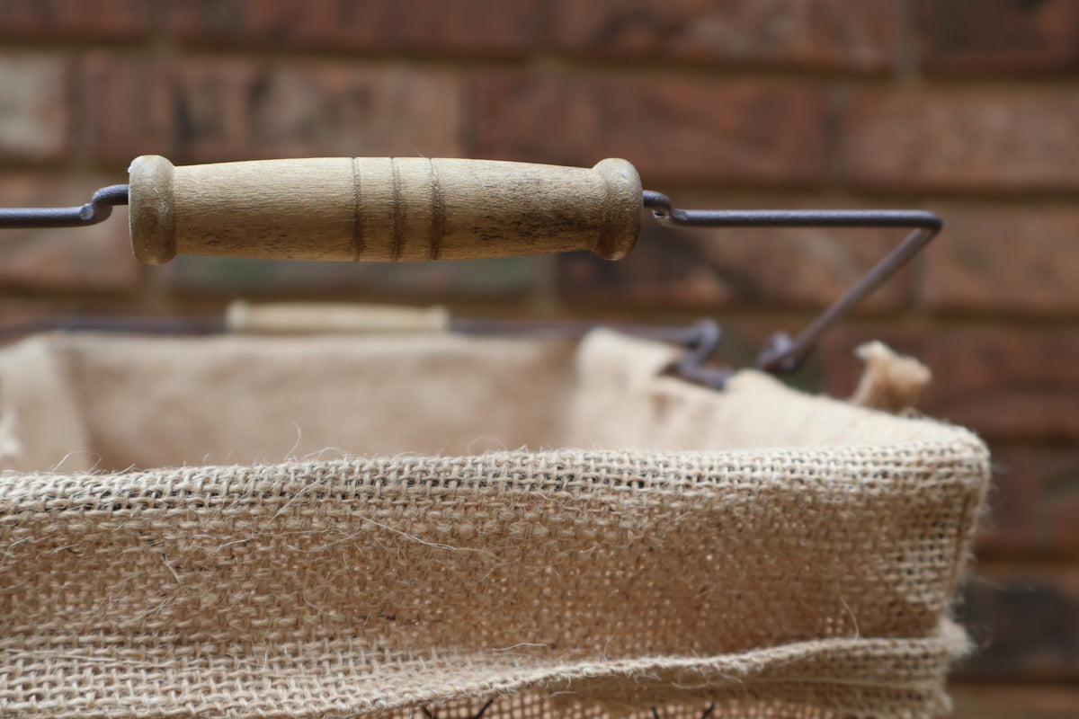 Rustic Chicken Wire Basket with Burlap Lining & Handles