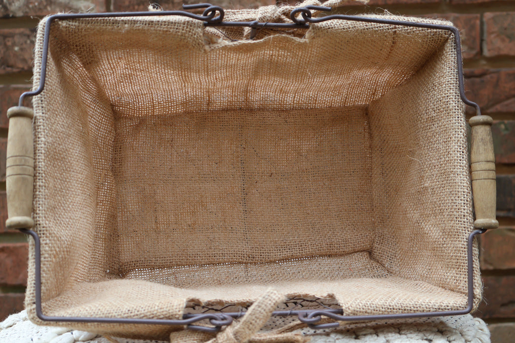 Rustic Chicken Wire Basket with Burlap Lining & Handles