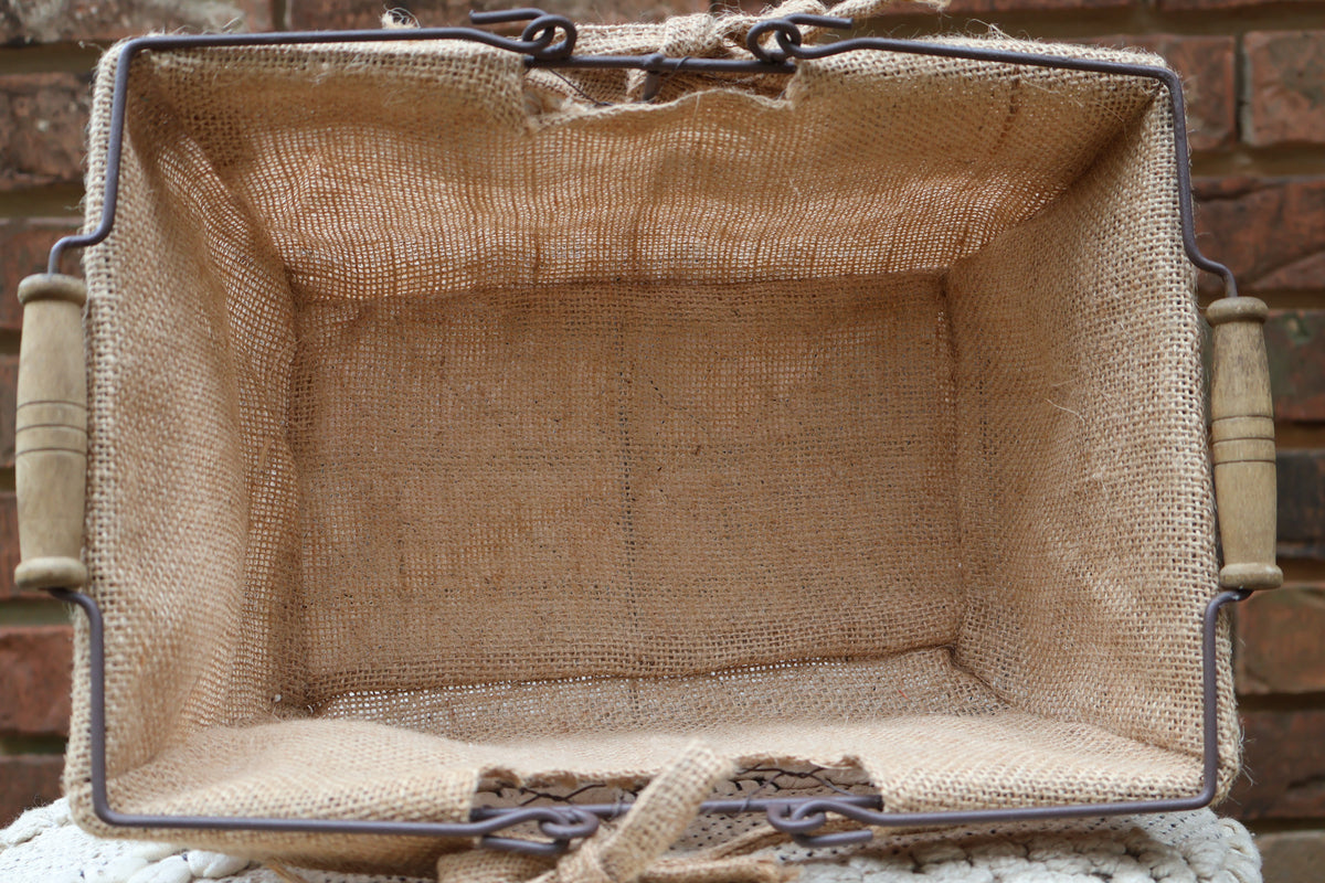 Rustic Chicken Wire Basket with Burlap Lining & Handles