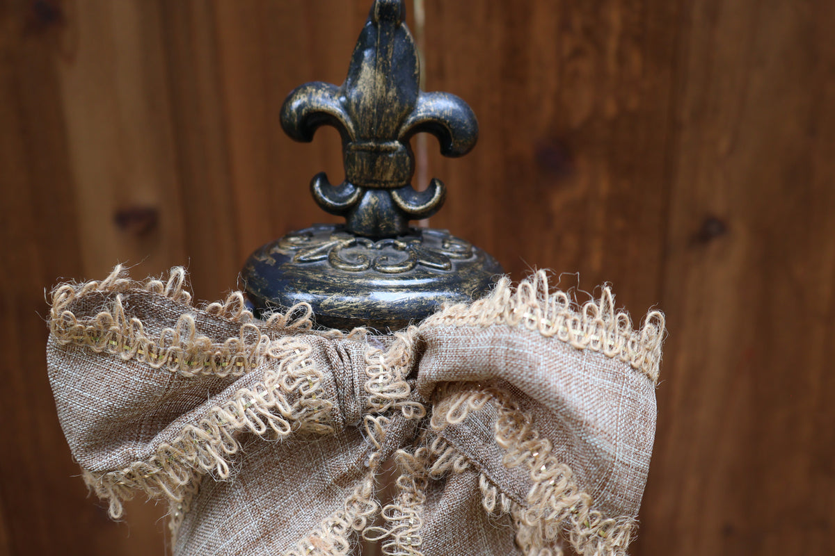 Handcrafted Black & Gold Decorative Pedestal Jar with Fleur-de-Lis Topper