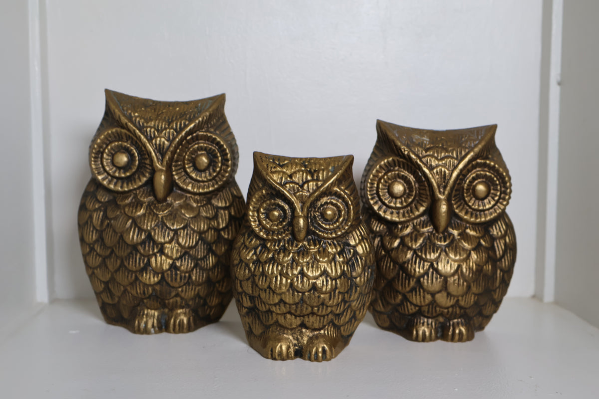 Vintage Brass Owl Family – 3-Piece Set