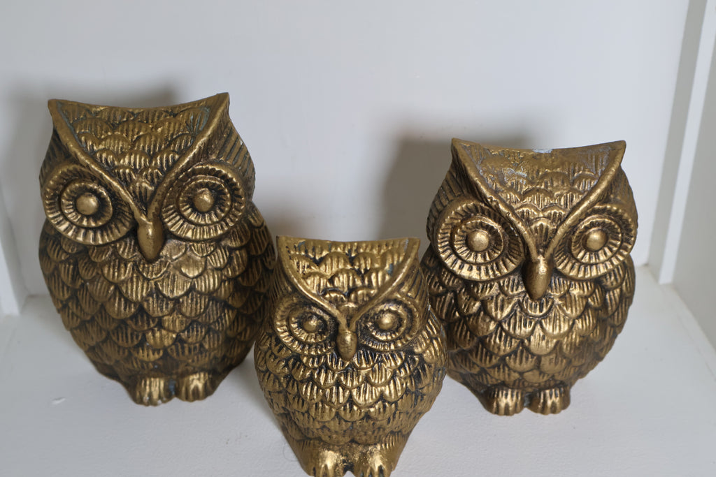 Vintage Brass Owl Family – 3-Piece Set