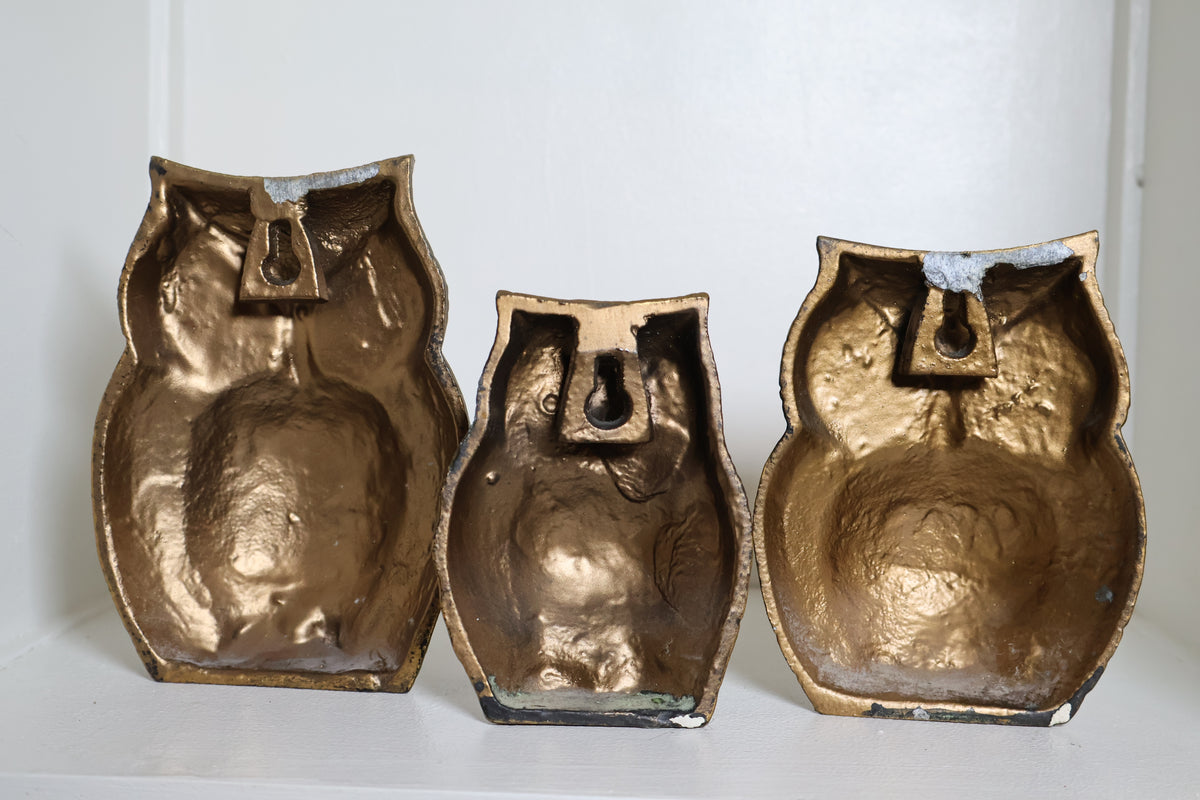 Vintage Brass Owl Family – 3-Piece Set